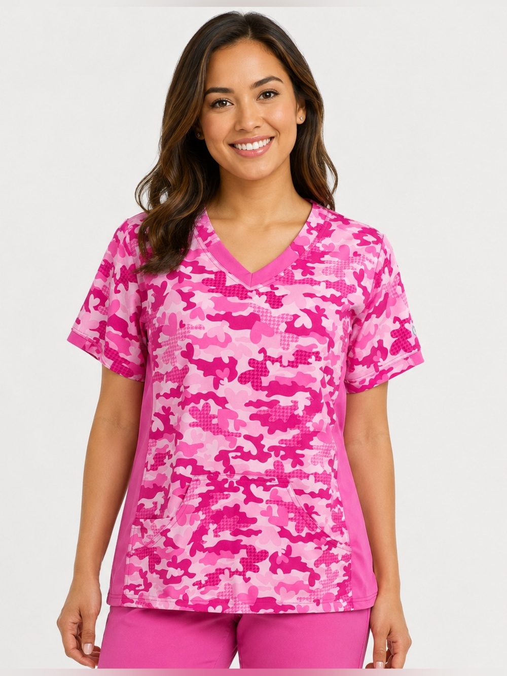 Scrubletics Heart Camo Scrub Top Large NWT Pink Multi Pocket Nurse Medical